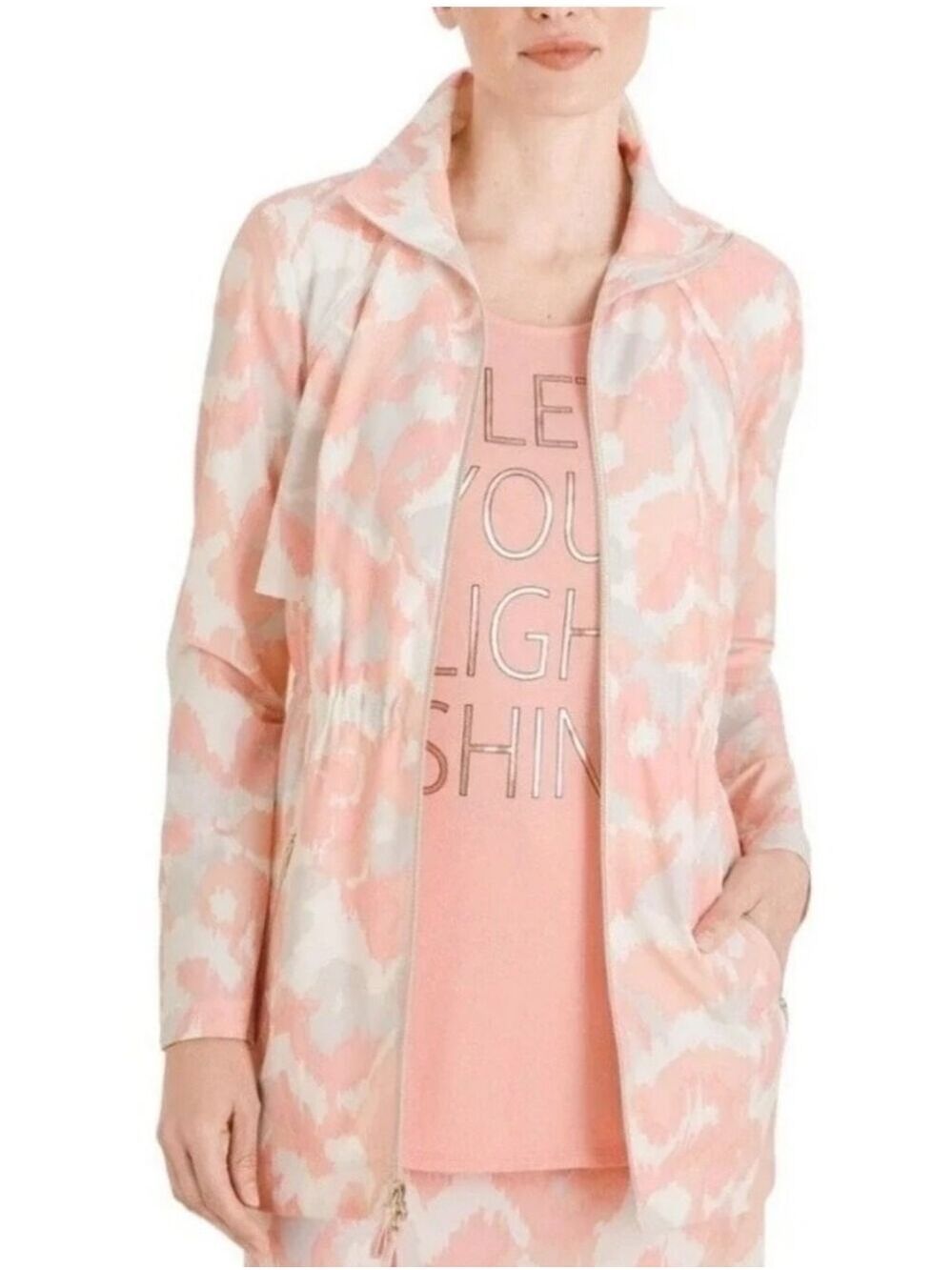 Chico's Zenergy printed anorak jacket Sz: 3 US: 16/18 Coral UV Protection Golf